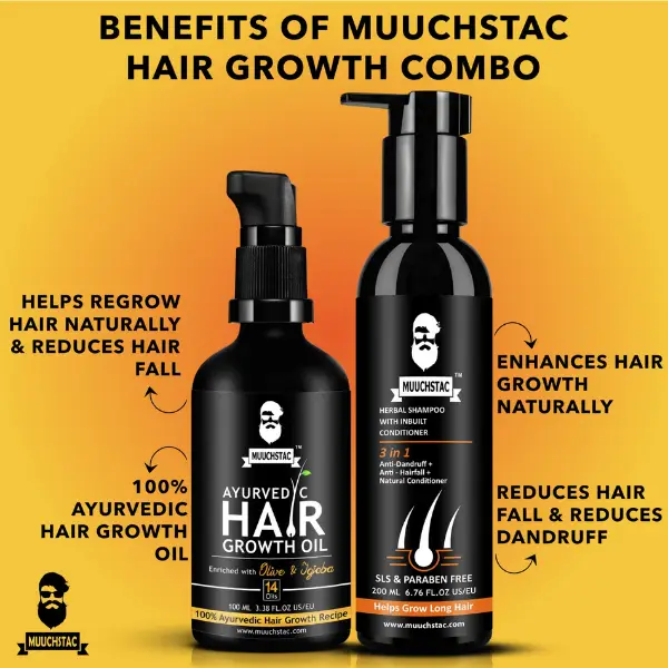 Muuchstac Hair Care Kit, Ayurvedic Hair Growth Oil, 100 ml with Herbal  Shampoo, 200 ml - Herbkart