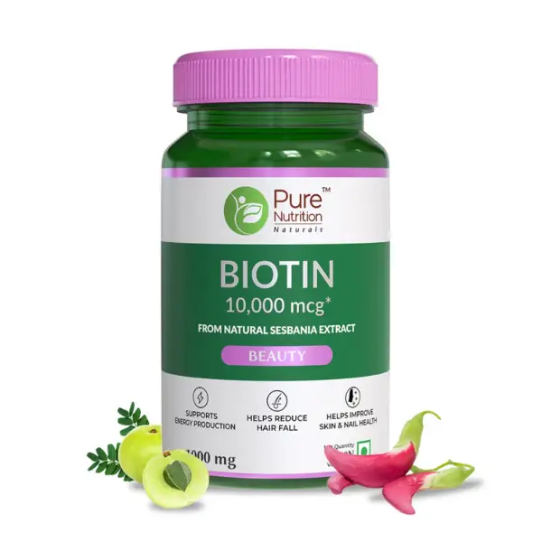 Pure Nutrition Biotin 10, 000 mcg, Biotin Supplement For Hair & Skin, 60  Veg tablets - Herbkart