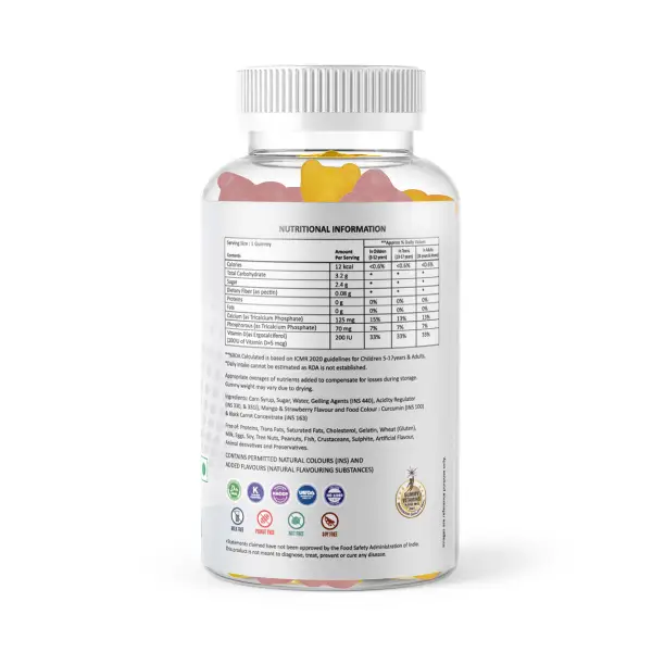 Tefety Calcium And Vitamin D Gummies Mango And Strawberry Flavour 30 Gummy Bears 3830