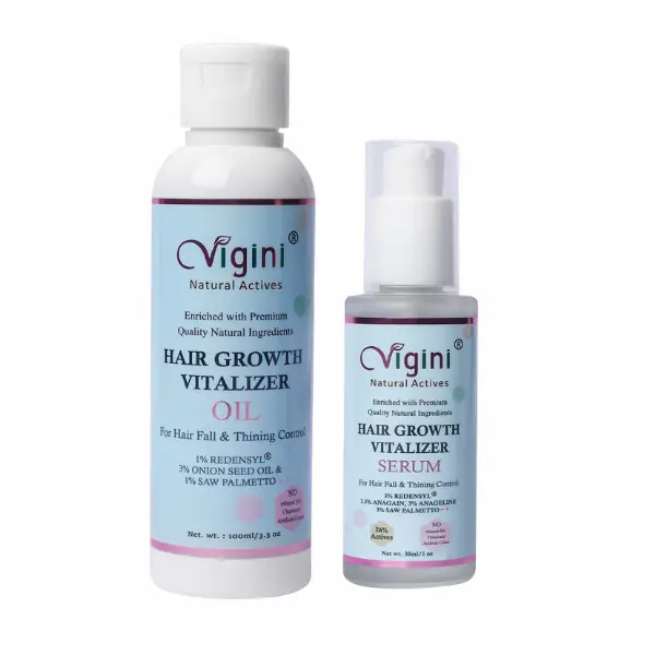 Vigini 3% Serum & 1% Redensyl Oil Procapil Anagain Regrowth Nourish Revitalizer Control Hair Fall available on Herbkart