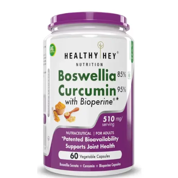 HealthyHey Boswellia Serrata & Curcumin with Bioperine - 60 Vegetable Capsules available on Herbkart