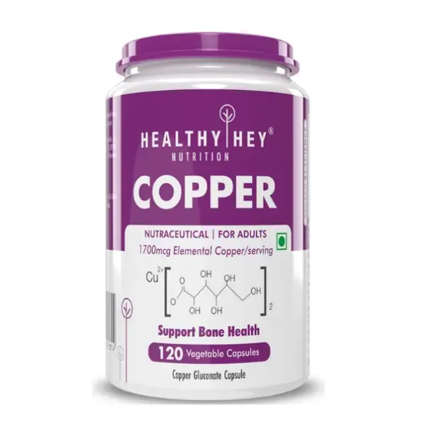 HealthyHey Copper Gluconate, Highly Bioavailable Form, Non, GMO, Gluten Free, 1700mcg, 120 Veg. Capsules available on Herbkart