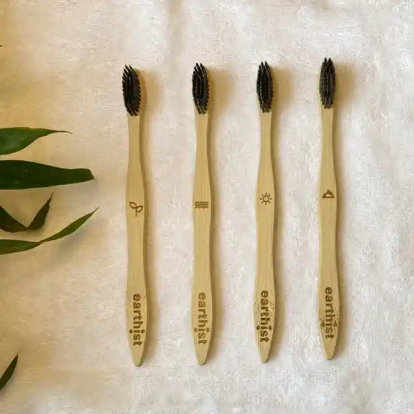 Compostable Bamboo Toothbrush, Adult, Pack of 4Eco, Friendly, Soft Bristles