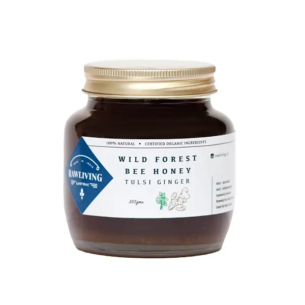 Tulsi Ginger Honey, Raw Wild Forest Organic Bee Honey, 315 gm