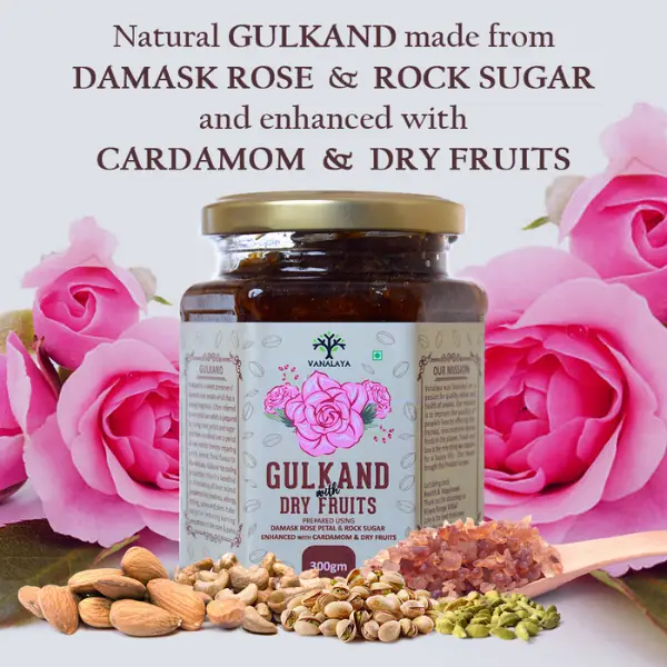 Natural Organic Gulkand Prepared Using Damask Rose & Dry Fruit, 300gm