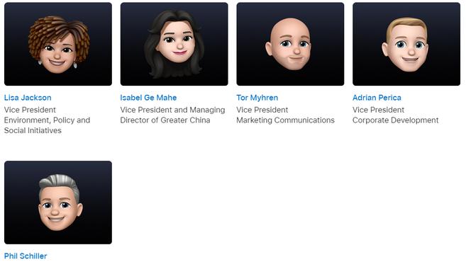 WWDC21 在即，蘋果官網更新管理層頁面：全員用 Memoji 替代照片