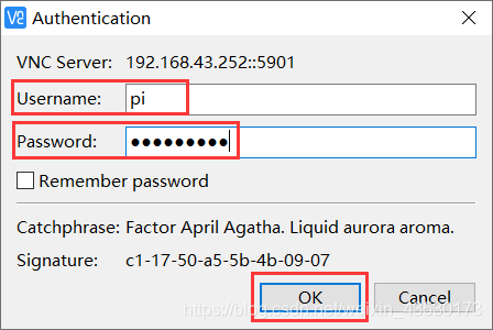 vnc中輸入使用者名和密碼