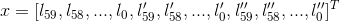 x=[l_{59}, l_{58} ,..., l_{0}, l_{59}', l_{58}' ,..., l_{0}', l_{59}'', l_{58}'' ,..., l_{0}'' ]^{T}