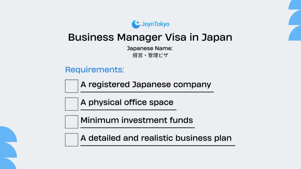 Business manager visa in Japan
