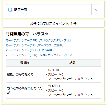 イベント名か選択肢の名前でも検索できる