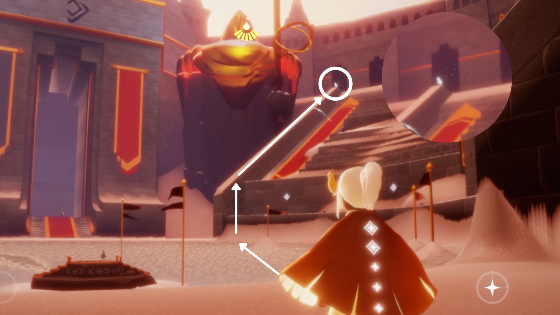 ゴールに着いたら右側の観客席を登る