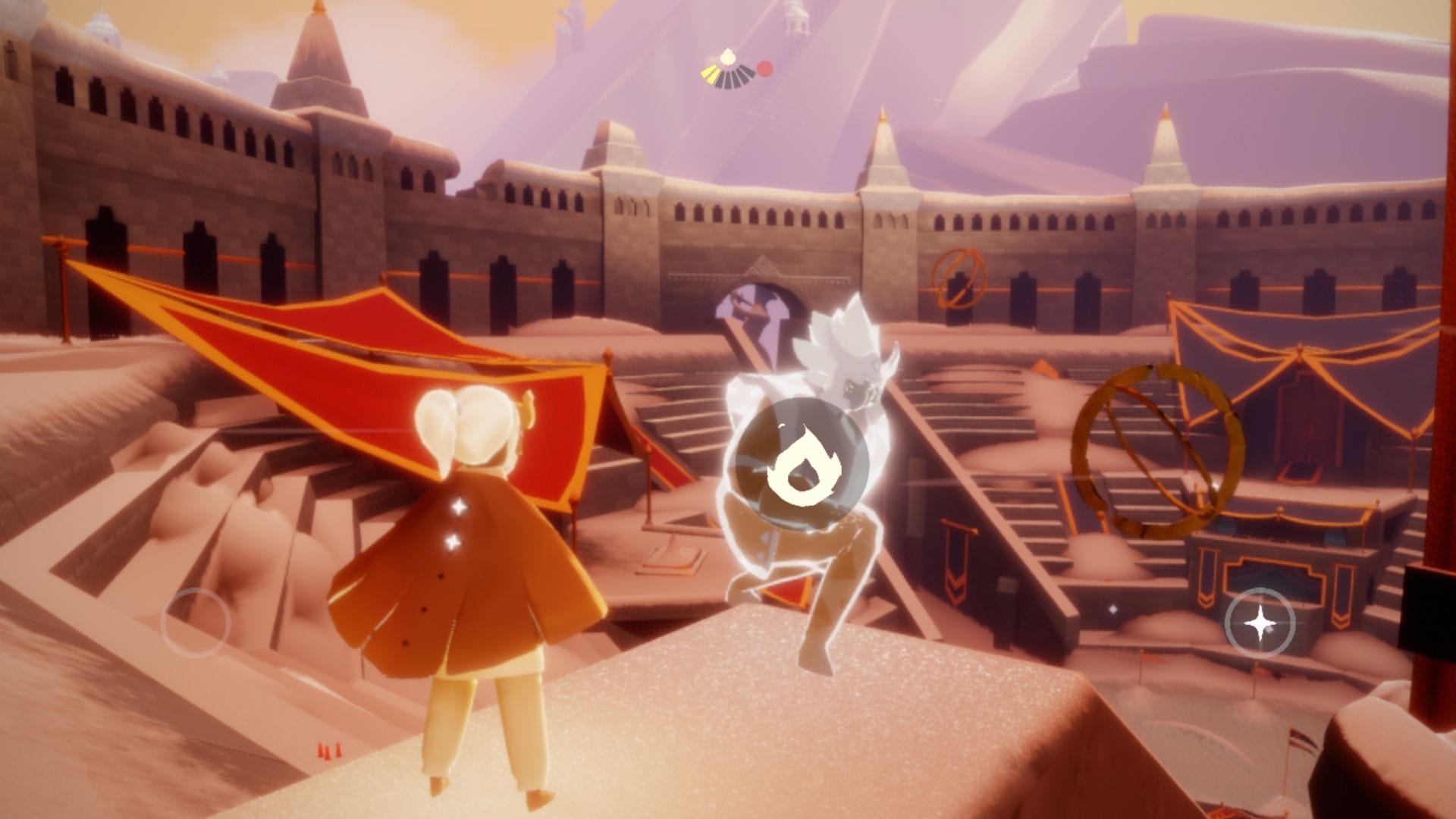 精霊に近づき「火のアイコン」をタップして火を灯す