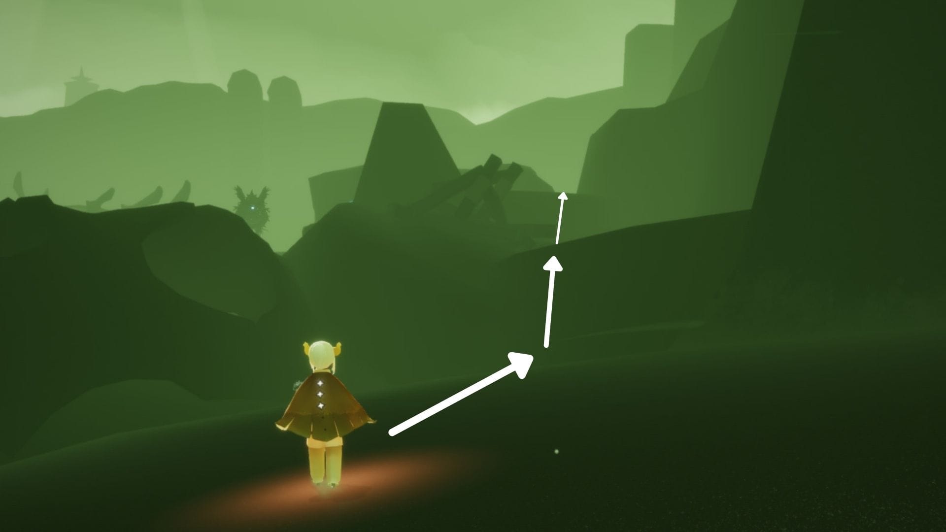 半球の岩が見えたら、右側にある壁を登ります。