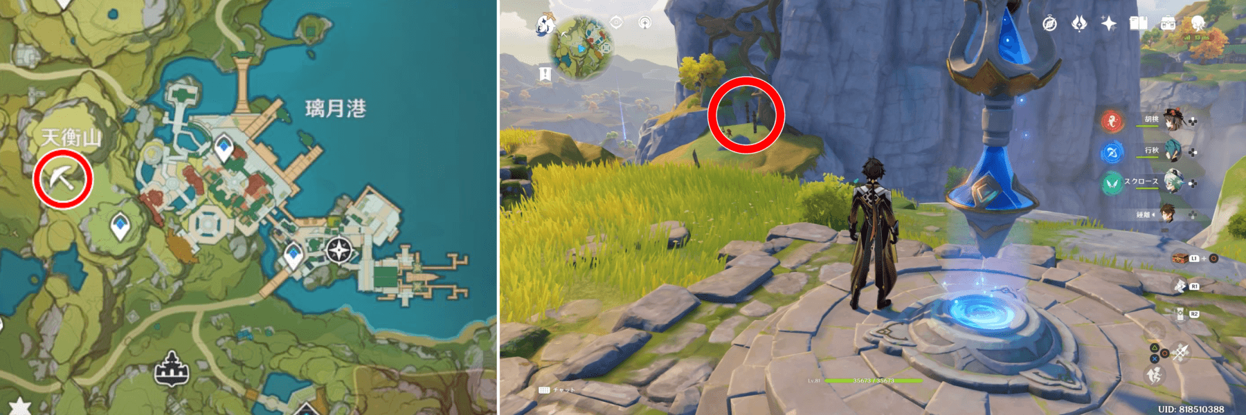 夜泊石の入手場所(天衡山の中)マップと外観