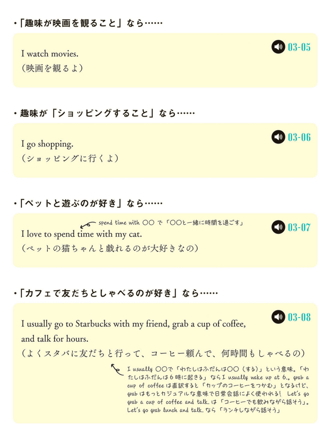 趣味について話す場合のサンプル