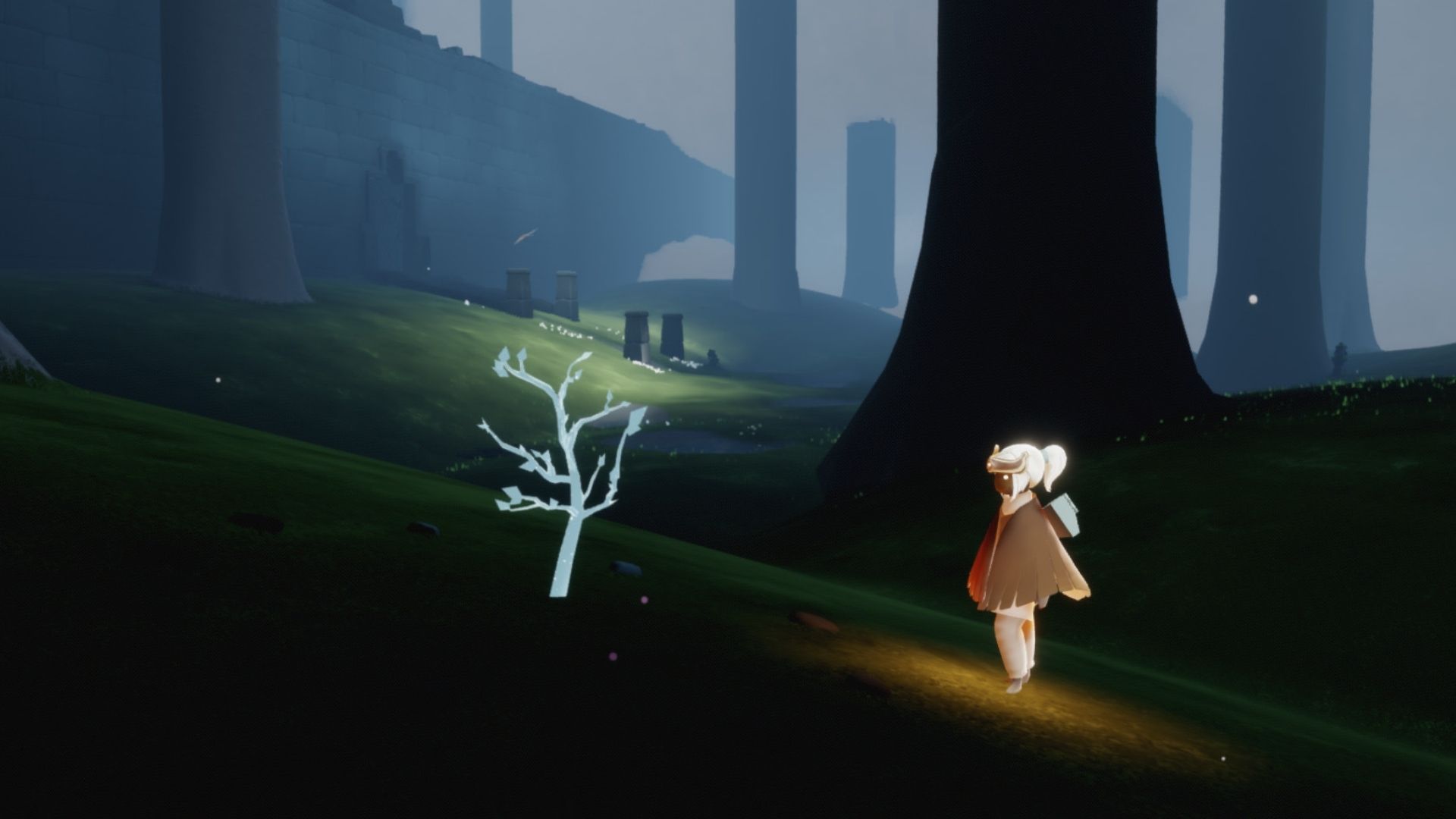 石のゲートに近づくと、左側の木の間に若木の存在が確認できます。3