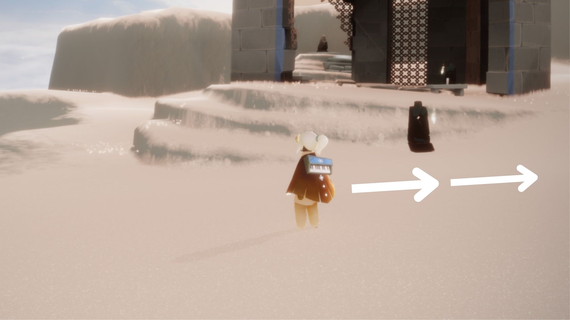 .峡谷エリアに入ったら、カメラを右へ。