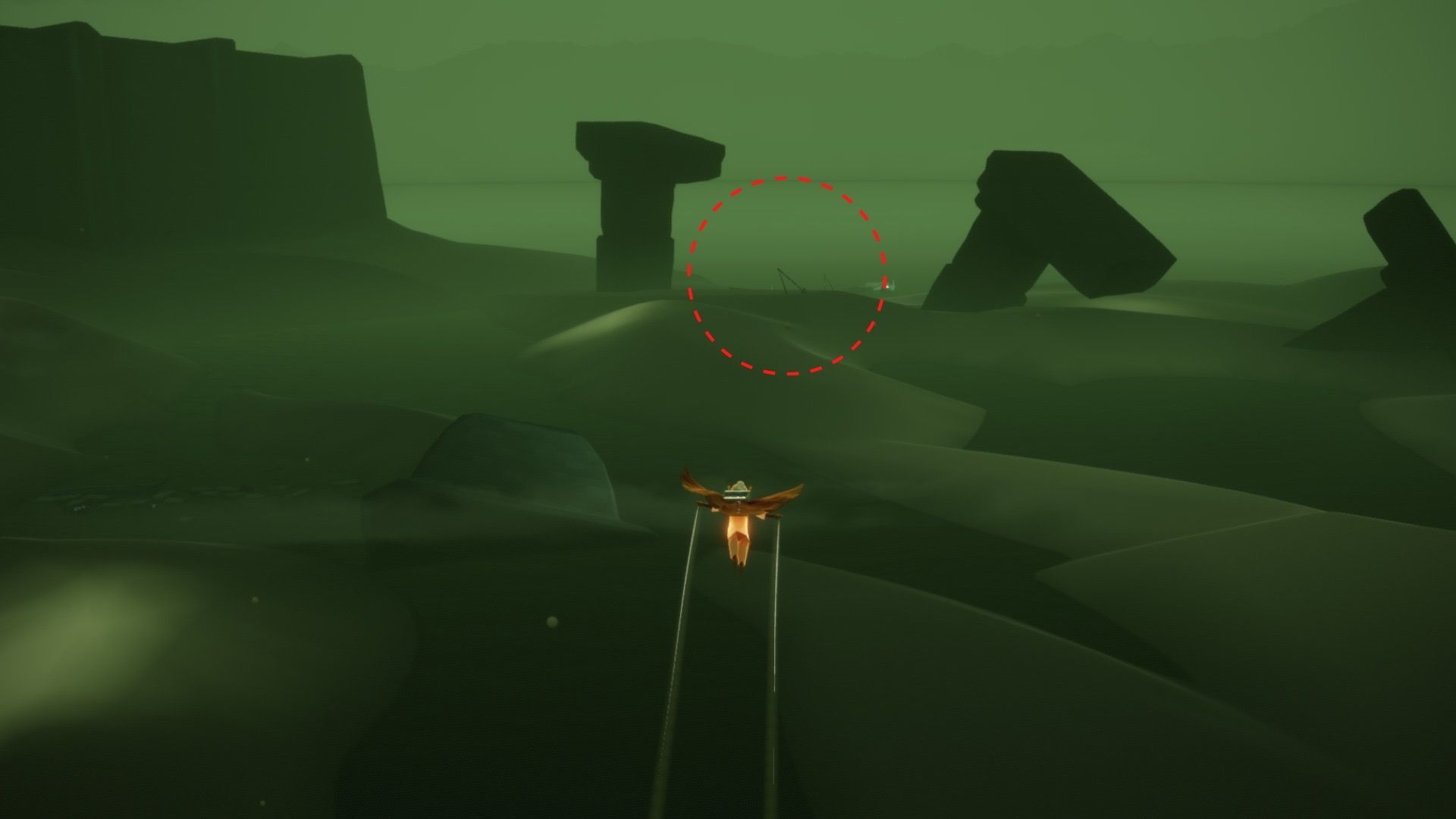 .巨大な2つの柱の間に、若木があります。