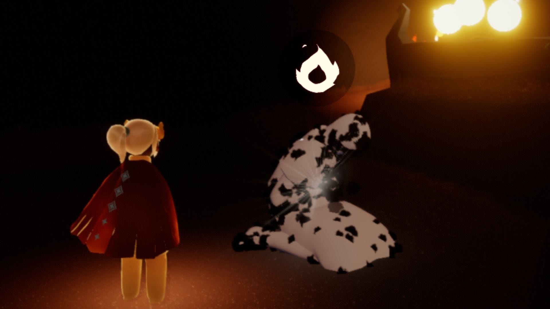 再度、おんぶする光探究者に火を灯します。