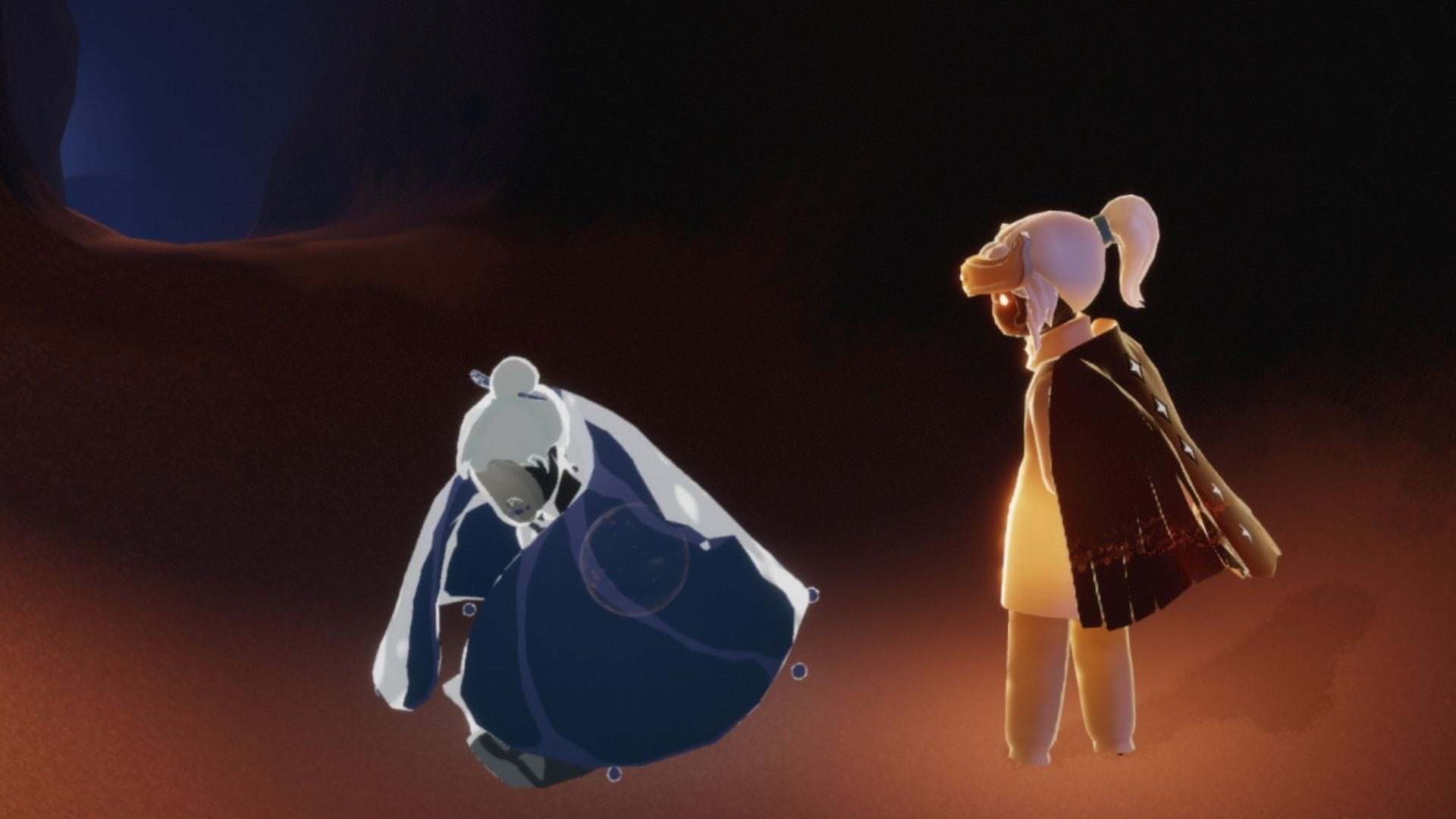 入口のすぐ近くにおんぶする光探究者が座っています。