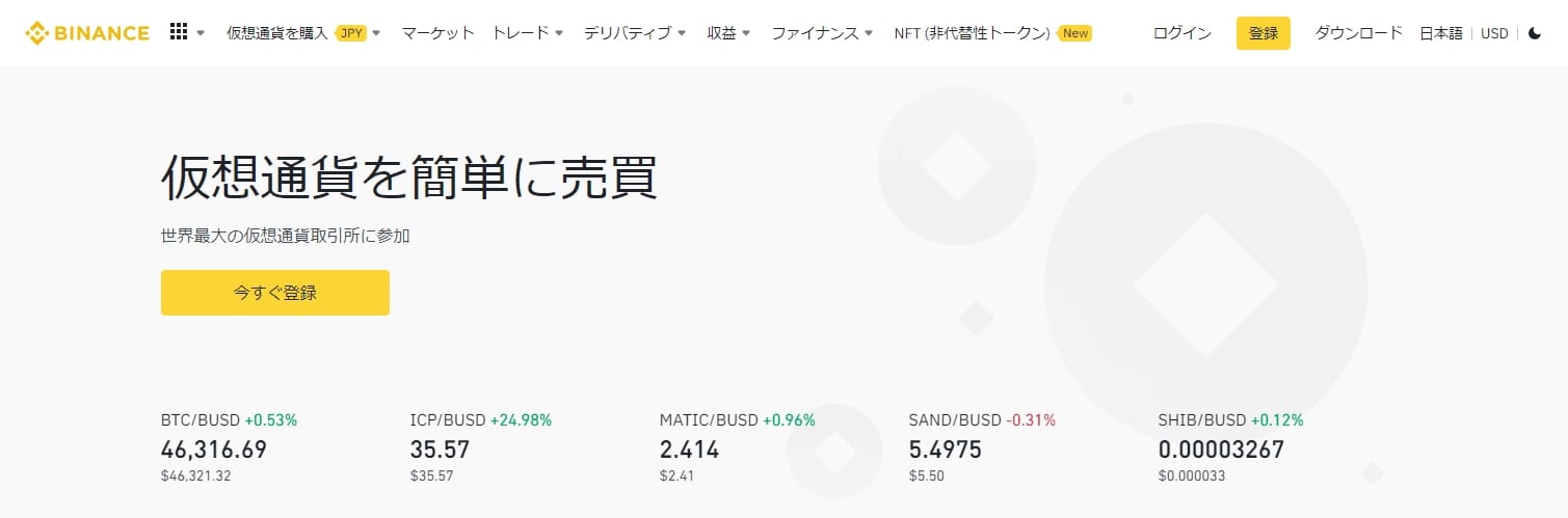 BINANCE トップ画面