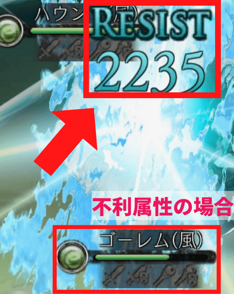不利属性の場合のダメージの数値画像