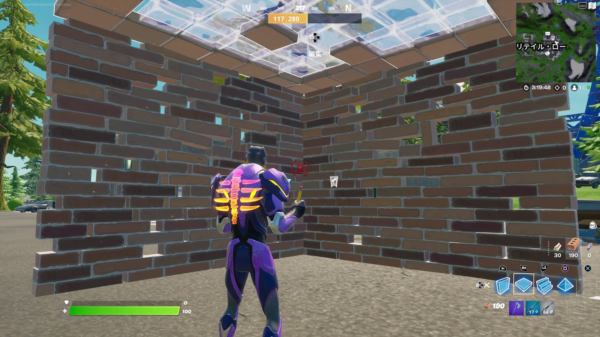 フォートナイトで被弾を防ぐための建築(壁2枚と床1枚)