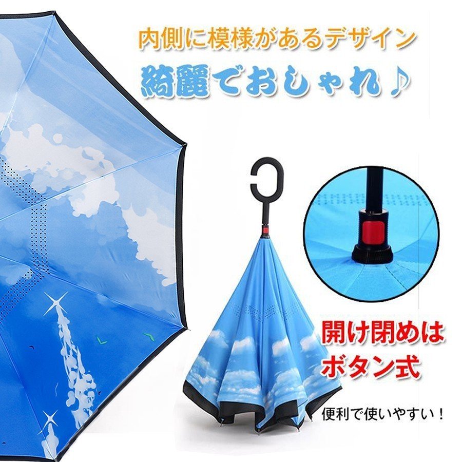 【逆さ折りたたみ傘 】雨の日だけでなく晴れの日でもつかえる晴雨兼用の完全遮光傘 365992