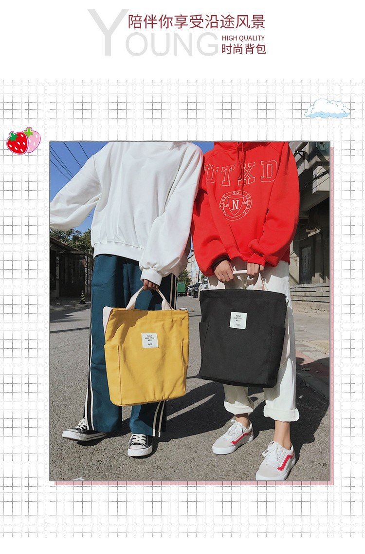 【キャンバス地なので丈夫】人気の韓国ファッションアイテム　キャンバスショルダーバッグ　カラーは全5色　学生カバンとしてもおすすめ395869