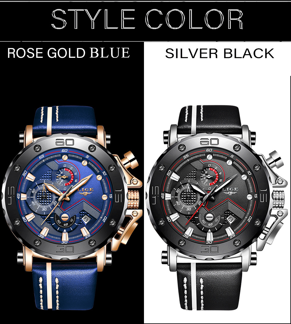 【トップブランドLIGE】2020lige新ファッションメンズ腕時計トップブランドの高級ダイヤル軍事クォーツ時計　バンドは革を使用　 防水スポーツクロノグラフ 腕時計