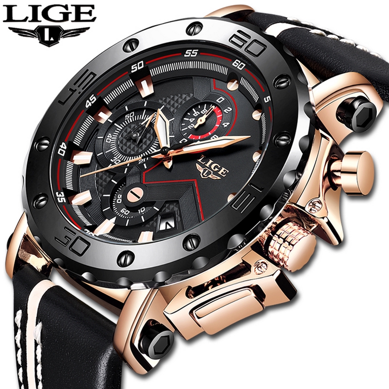 【トップブランドLIGE】2020lige新ファッションメンズ腕時計トップブランドの高級ダイヤル軍事クォーツ時計　バンドは革を使用　 防水スポーツクロノグラフ 腕時計