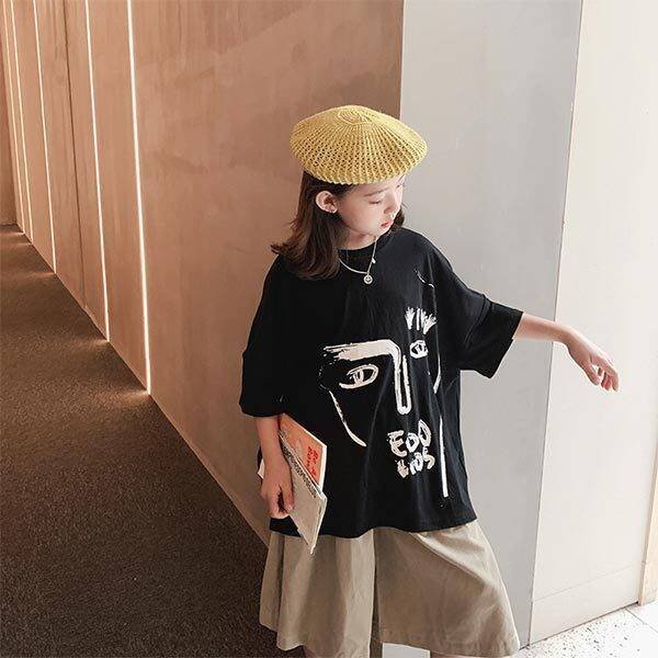 子供服 女の子 トップス Tシャツ 半袖 大きめ カジュアル デザインtシャツ オシャレ 1 130 140 150 160 黒 ブラック 夏 斬新 かっこいい ガールズ ゆったり シェア買いならシェアモル 旧ショッピン