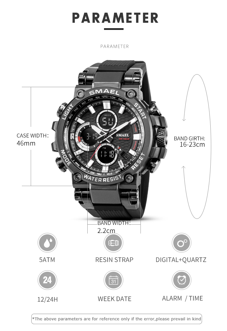 【Smael 1803スポーツウォッチ】メンズ腕時計 防水 デュアルタイム メンズミリタリー腕時計 耐衝撃 アラーム561625