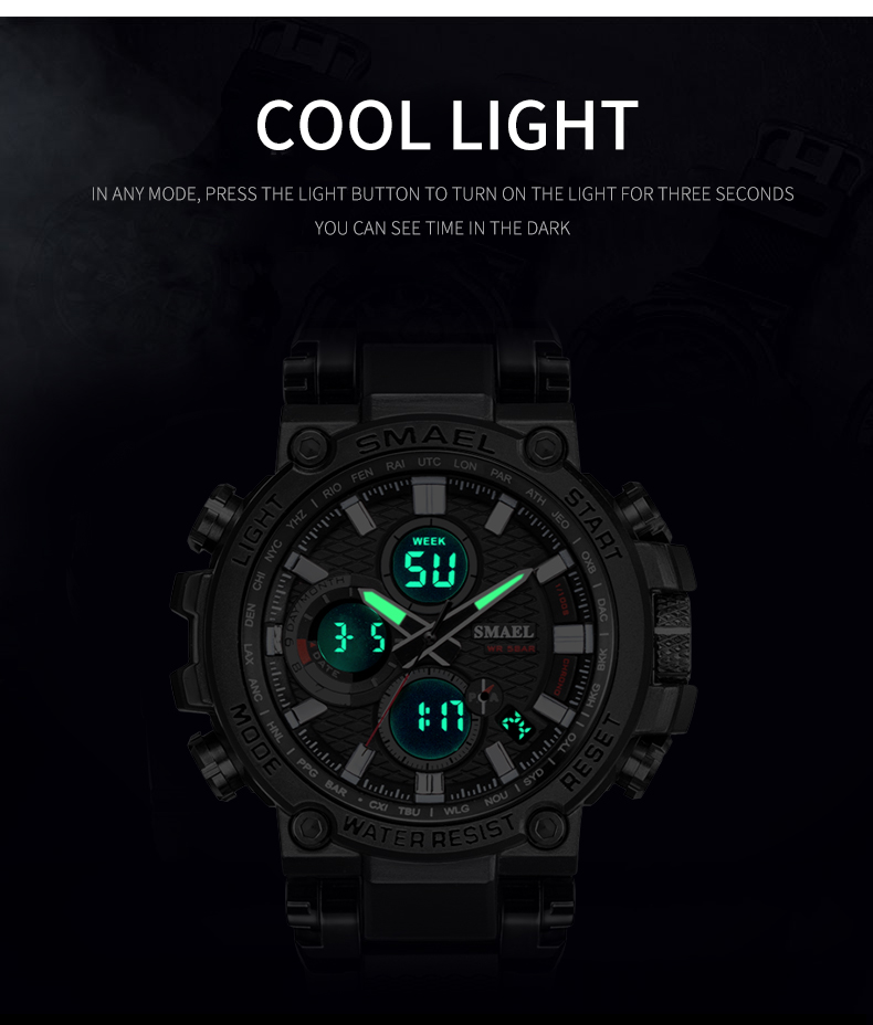 【Smael 1803スポーツウォッチ】メンズ腕時計 防水 デュアルタイム メンズミリタリー腕時計 耐衝撃 アラーム561624