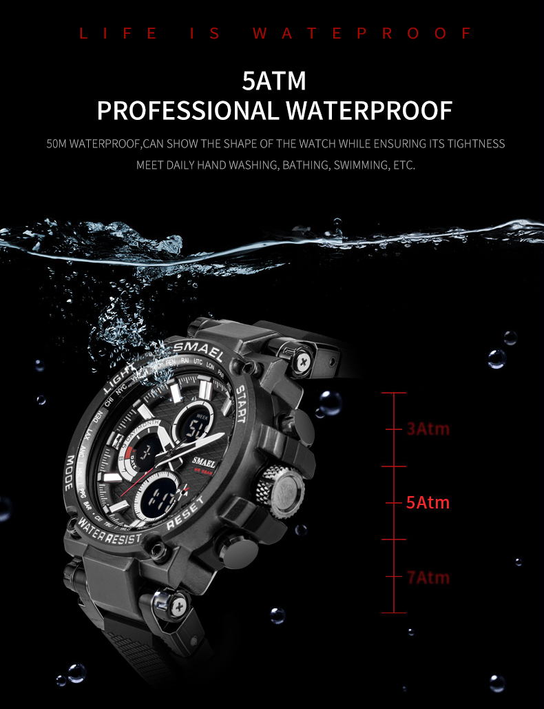 Smael 1803スポーツウォッチ メンズ腕時計 防水 デュアルタイム メンズミリタリー腕時計 耐衝撃 アラーム シェア買いならシェアモル 旧ショッピン