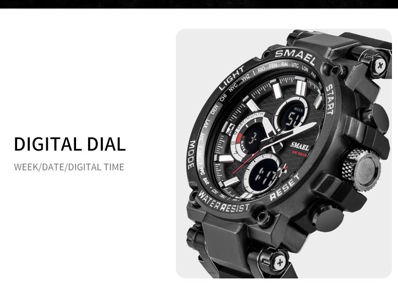 【Smael 1803スポーツウォッチ】メンズ腕時計 防水 デュアルタイム メンズミリタリー腕時計 耐衝撃 アラーム561621