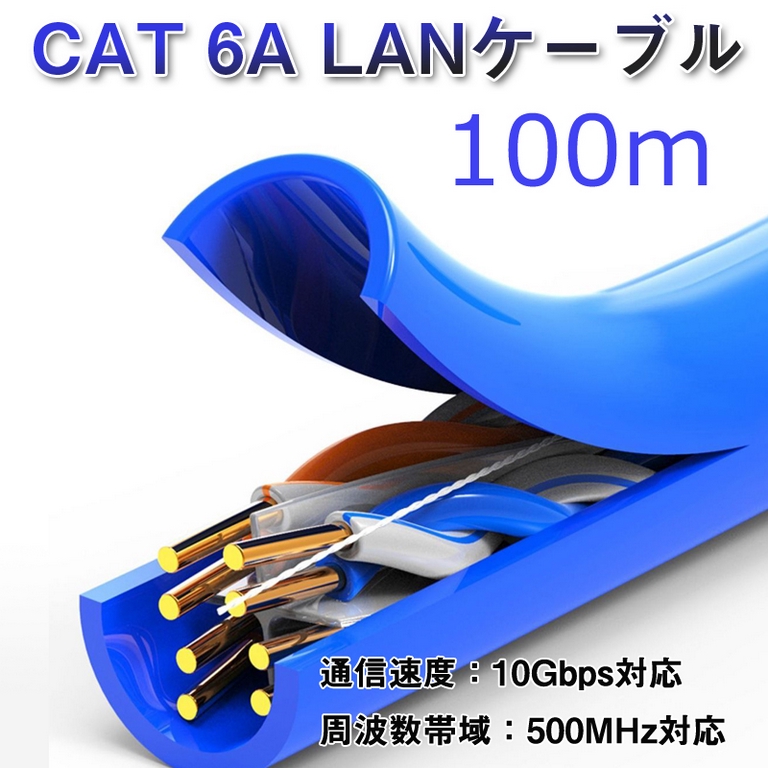 CAT 6 LANケーブル100m 100メートル 1ギガビット 1Gps 250MHz 光回線対応 超高速通信 ルーター パソコン プリンター 防犯カメラネットワーク工事 業務用 プロ564662