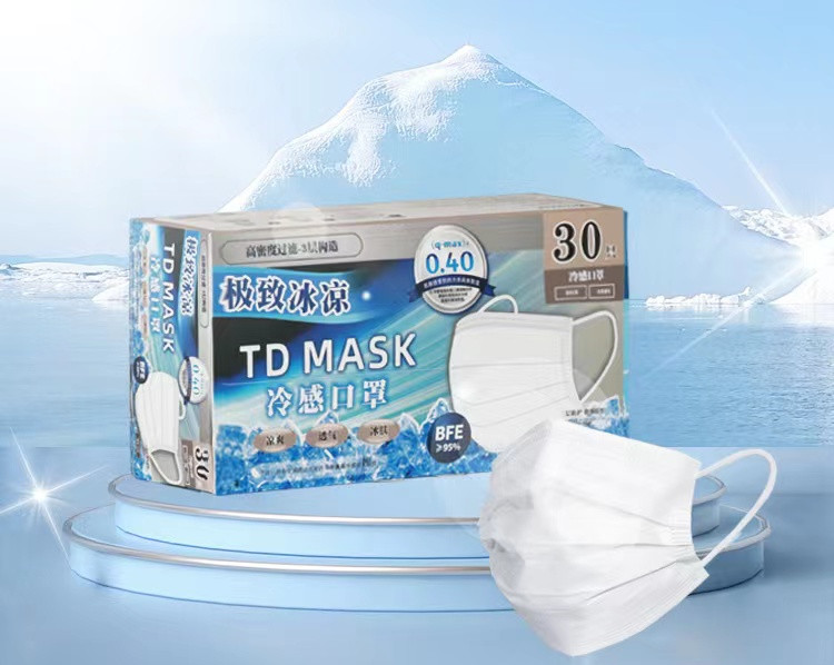 【ひんやり不織布マスク】冷感マスク 夏用 接触冷感 Q-max-0.32 30枚入り 60枚発送を致します。肌に優しい 高機能マスク 3層構造 使い捨てマスク 男女兼用961386