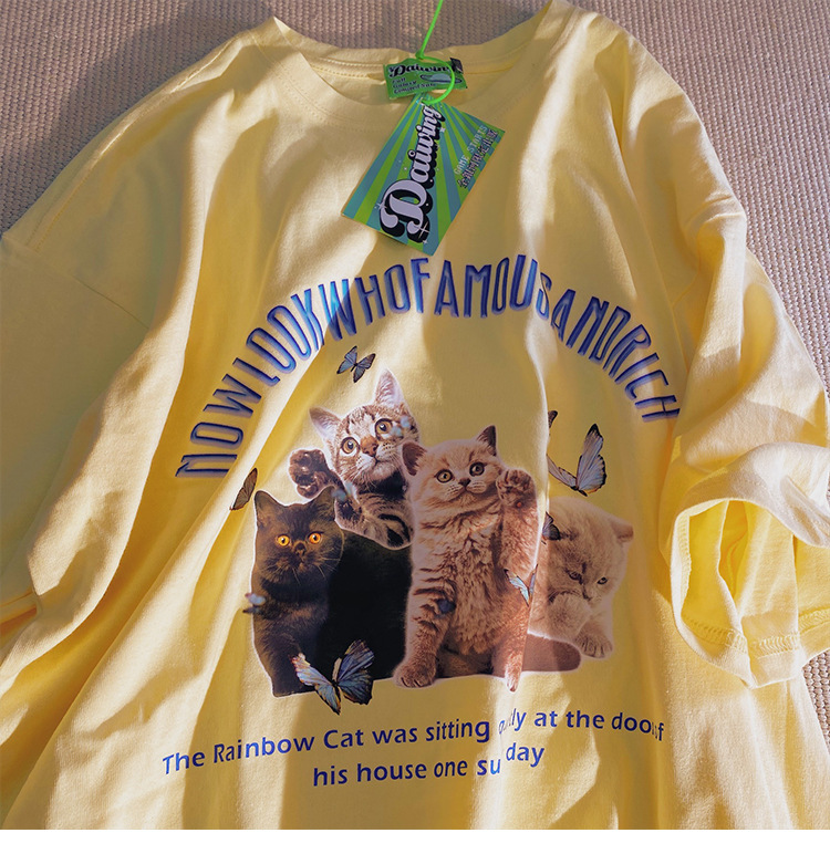 レディース 半袖 Tシャツ ゆったり キャット オーバーサイズ 着痩せ かわいい プリント 猫 7カラー ファッション 韓国風 ビックtシャツ ロング トップス 夏 M 5xl シェア買いならシェアモル 旧ショッピン