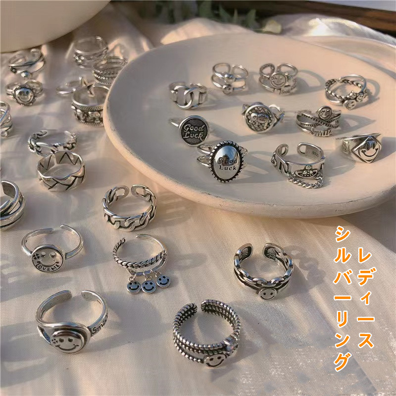  【レディース  オシャレ シルバーリング】  指輪 サイズフリー 調節可能  リング 銀  30種以上デザイン シルバー925741107