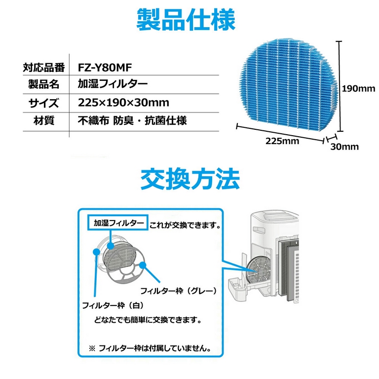 加湿器フィルター fz-y80mf 互換 加湿器 加湿フィルター 加湿空気清浄機 プラズマクラスター 防菌 防カビ 加湿 加湿空気清浄機用 |  シェア買いならシェアモル（旧ショッピン）