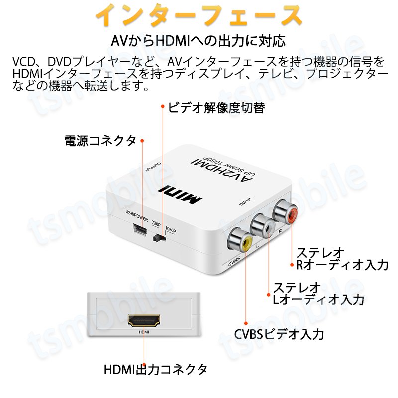 AV HDMI 変換コンバーター 白色 RCA to HDMIアダプター RCAアナログからHDMIデジタル変換 DVD 車載チューナー モニター接続  ビデオデッキ SFC出力 1080P | シェア買いならシェアモル（旧ショッピン）