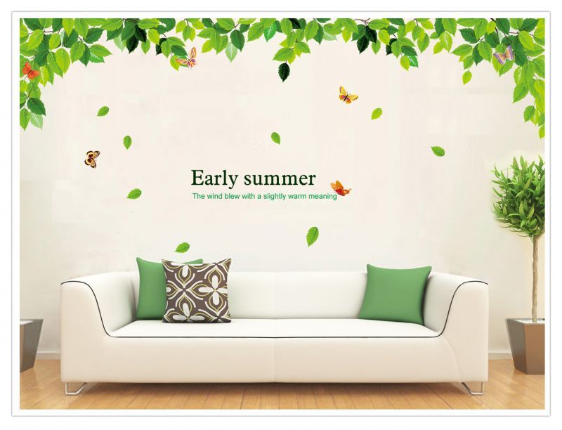 ウォールステッカー Early summer 60×90cm 壁紙 シール 賃貸OK はがせる 剥がせる DIY 模様替え インテリア 癒し 落ち着く  木 緑 葉 葉っぱ 夏 グリーン リーフ 涼しげ 植物 森 林 イラスト リビング 客室 窓 送料無料 | シェア買いならシェアモル（旧ショッピン）