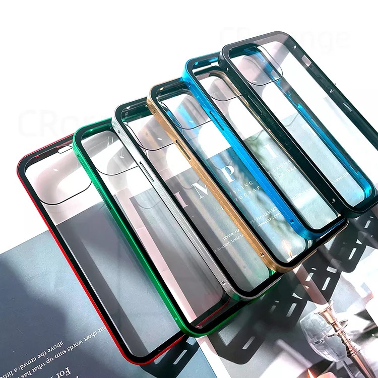  iPhone 13対応 最新型メタル & 9H 強化ガラス・ケース 　かんたんマグネット吸着式 　両面９Ｈ強化ガラス使用　覗き見防止  360°全面保護 アルミ バンパー 883350
