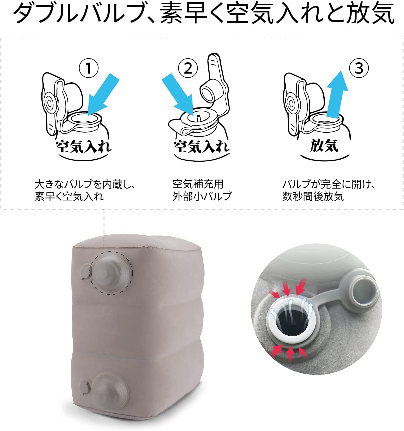 エアー足枕 フットレスト 空気足置き 足枕 エアークッション 飛行機 足