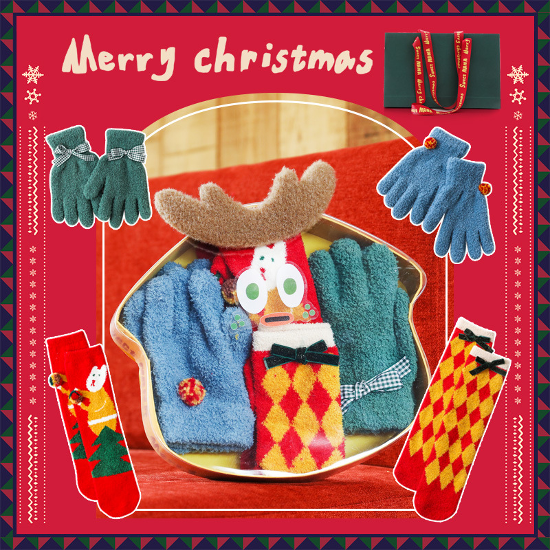 クリスマスプレゼント!コーラルを厚くした冬の親子カップル立体的でかわいい家手袋中ストッキング928064