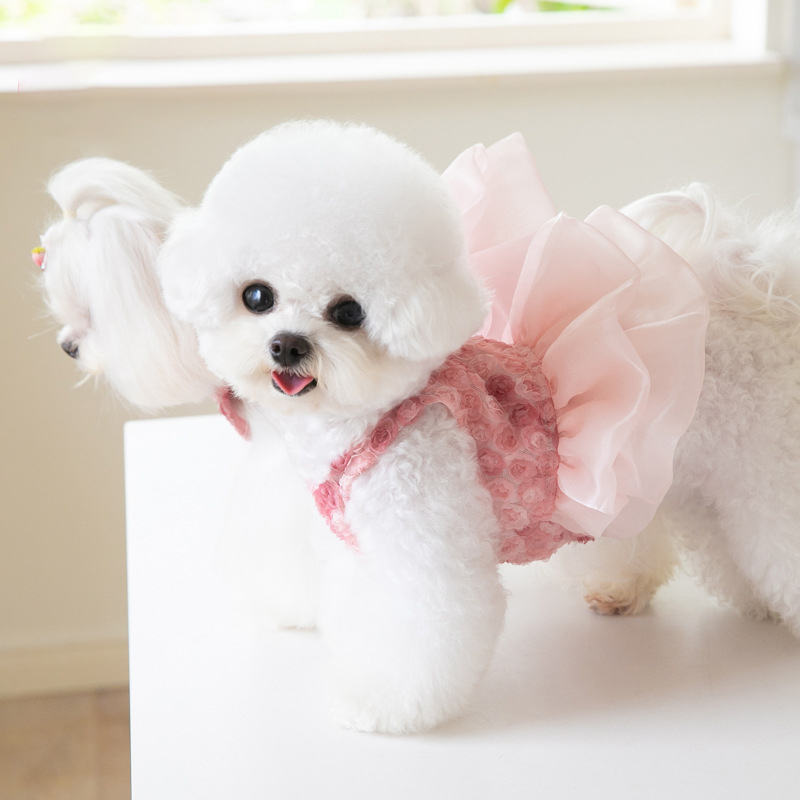 【ペットのかわいい服】犬用ピンクローズペタルプリンセスドレス947839