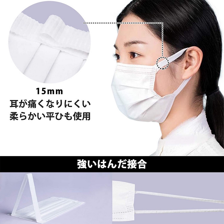 【耳が痛くならない】不織布マスク50枚 3層構造の使い捨てマスク  日本国内品質検査済347579