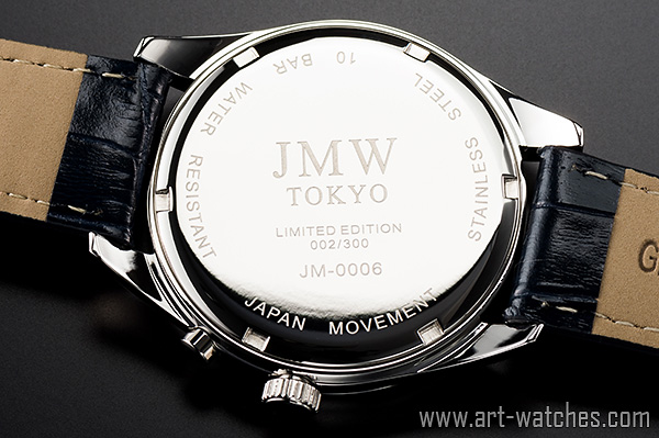 【JMW TOKYO】ブルーシルバー上級「ムーンフェイズ 」本革ベルトローマ数字インデックス100m防水タキメーター腕時計【世界限定300本】