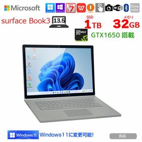 Microsoft Surface Book3 中古 着脱式 2in1タブレット Office Win11 or10 GTX1650搭載 [Core i7 1065G7 メモリ32GB SSD1TB 無線 カメラ TYPE-C 13.5型]：良品